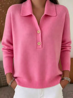 Knitted Lapel Half Placket Button Loose Casual Sweater