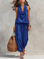 Cozy Elegant Draped Sleeveless Top And Pants Two-piece Set