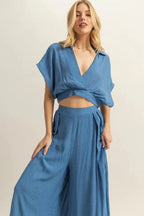 Crop Top and Wide Leg Pants Set