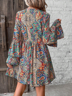 Bohemian Paisley Floral Bell Sleeve Dress