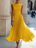Women's Solid Color Round Neck Sleeveless Casual Loose A-line Dress