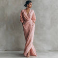 Women's Wrap‑Front Draped Linen Maxi Dress