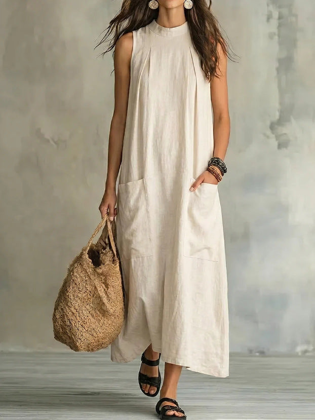 Loose Pocket Sleeveless Linen Blend Maxi Dress