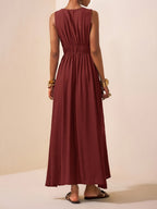 A-Line Loose Pleated Solid Color Spaghetti-Neck Maxi Dresses
