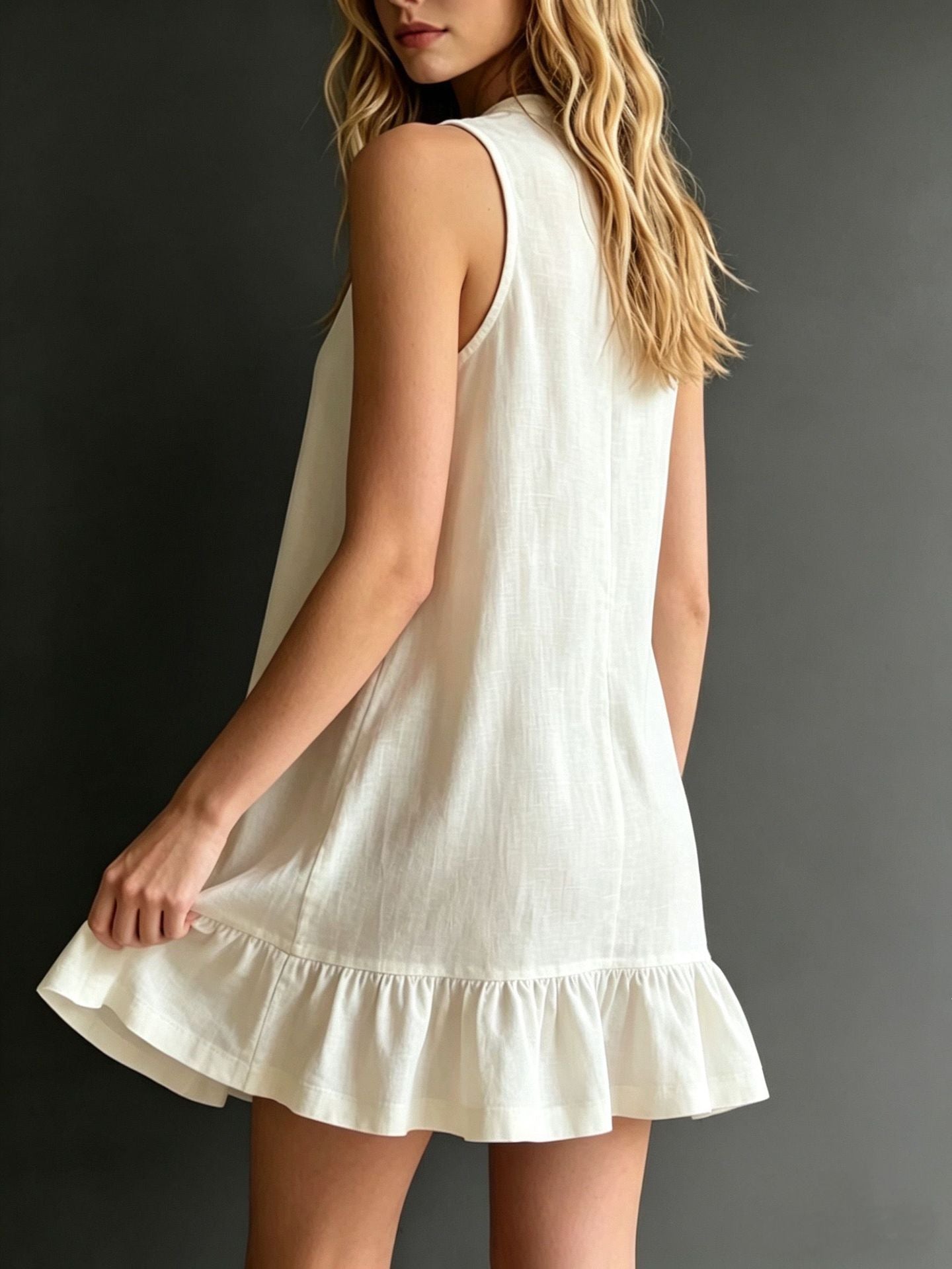 Effortless Sleeveless Ruffle Hem Shift Dress – Relaxed Linen Blend Style