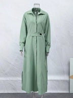 Side Slit Long Sleeve Shirt Dress