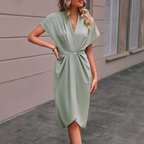Women's Casual Dress Midi Dress Ruched Date Vacation Streetwear Basic V Neck Short Sleeve Black Pink Dark Green Color
