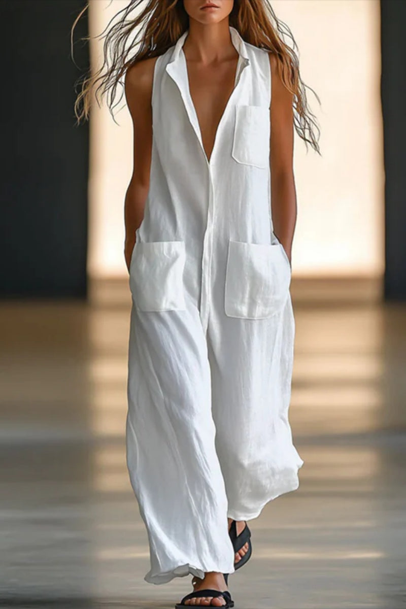 Sleeveless Solid Color Round Neck Jumpsuit