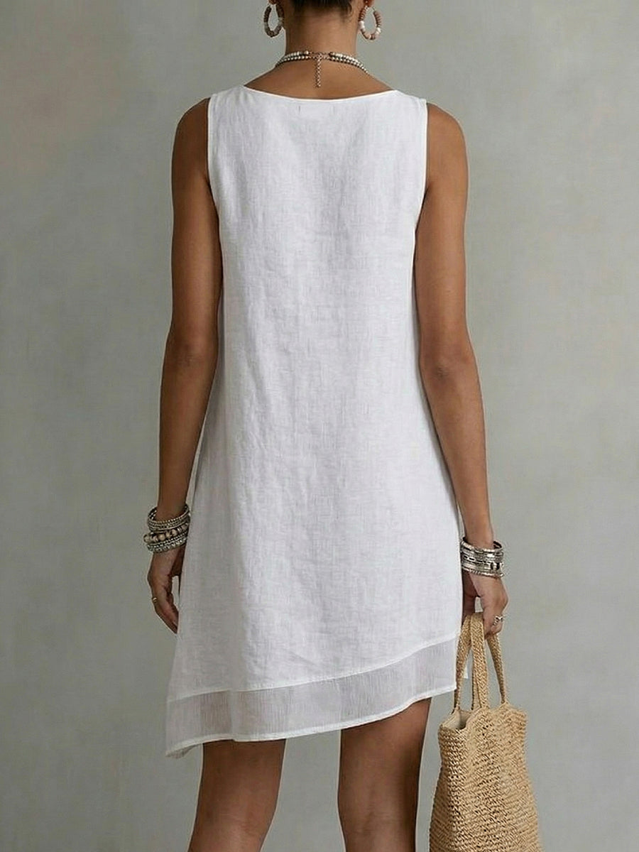 Women's Bateau Neck Sleeveless Diagonal Skirt Dress