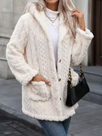 Women’s Fuzzy Hooded Button Coat