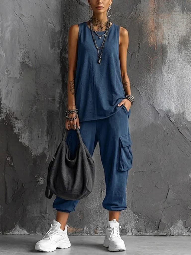 Oversized Sleeveless Top & Cargo Jogger Set