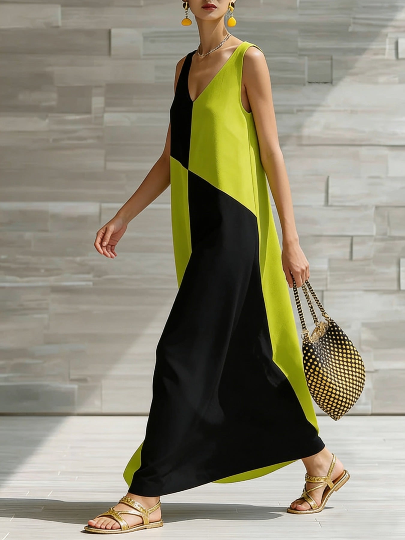 Color Block Sleeveless Maxi Dress