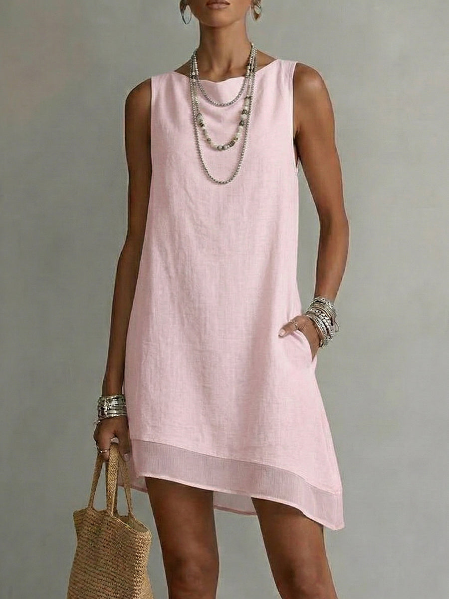 Women's Bateau Neck Sleeveless Diagonal Skirt Dress