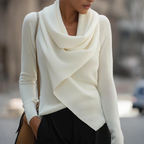 Floweary Cozy Mock Neck Long Sleeve White Plain Sweater