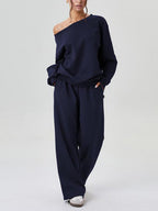 Women's Off-Shoulder Long Sleeve Top & Wide-Leg Pants Set