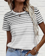 Aumora Round Neck Short Sleeve Striped T-Shirt