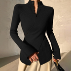Floweary Modern Black Plain V-Neck Sweater