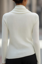 Floweary Cozy Mock Neck Long Sleeve White Plain Sweater