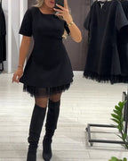 Elegant Shimmering Mesh Patchwork Dress