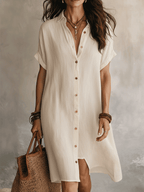 Modern Boho Effortless Black Linen Relaxed Midi Dress
