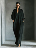 Elegant High-Neck Batwing Sleeve Maxi Dress