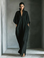Elegant High-Neck Batwing Sleeve Maxi Dress