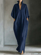Elegant High-Neck Batwing Sleeve Maxi Dress