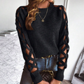 Floweary Black Plain Long Sleeve Sweater