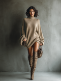 Women's Caramel Brown Vintage Style Knit Mini Dress