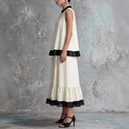 Elegant Black & White Tiered Two-Piece Maxi Set
