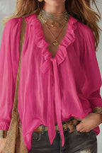Stylish Long-sleeved V-neck Tie Loose Shirt Top