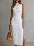 Women's Stand-collar Cotton-linen Vest Dress