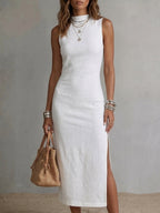 Women's Stand-collar Cotton-linen Vest Dress