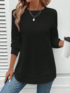 Round Neck Long Sleeve Solid Color Top