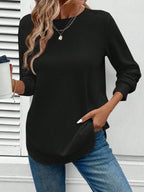 Round Neck Long Sleeve Solid Color Top