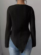 Cowl Neck Ribbed Knit Top