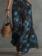 Elegant Retro Floral Print Black Chiffon Sleeveless Jumpsuit