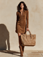 Women's Half‑Zip Suede Shift Dress For Western Casual Outing