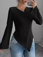 Cowl Neck Ribbed Knit Top