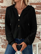 Waffle Knit Button Detail Hoodie