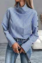 Blue Striped High Neck Top