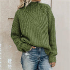 Turtleneck Cable Knit Long Sleeve Loose Sweater