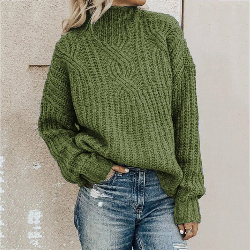 Turtleneck Cable Knit Long Sleeve Loose Sweater