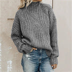 Turtleneck Cable Knit Long Sleeve Loose Sweater