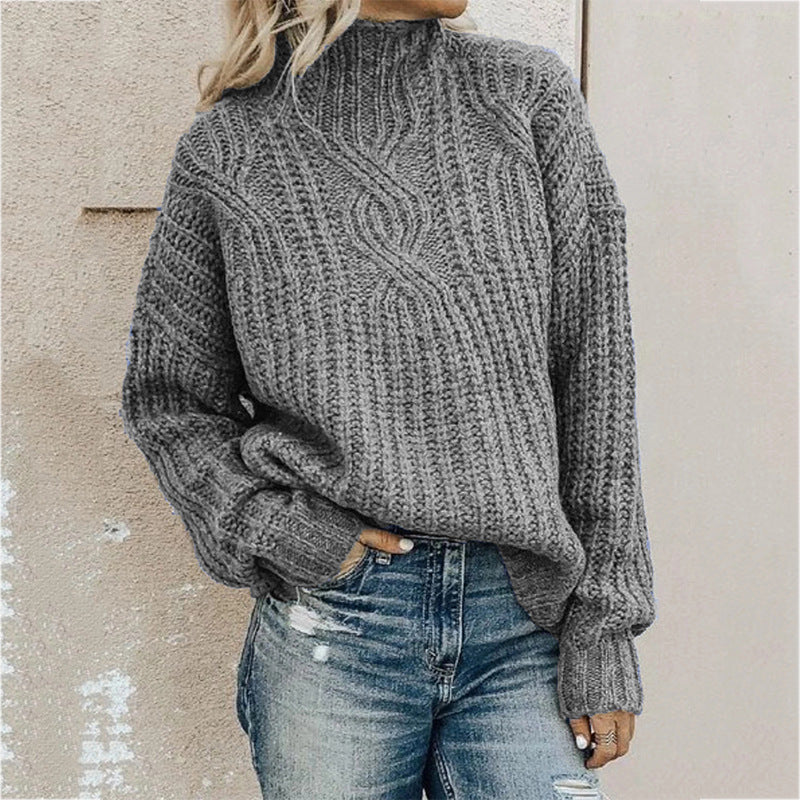 Turtleneck Cable Knit Long Sleeve Loose Sweater