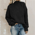 Turtleneck Cable Knit Long Sleeve Loose Sweater