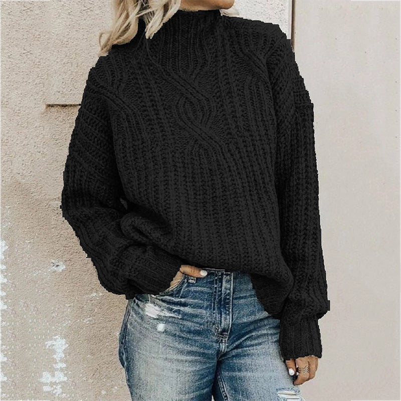 Turtleneck Cable Knit Long Sleeve Loose Sweater