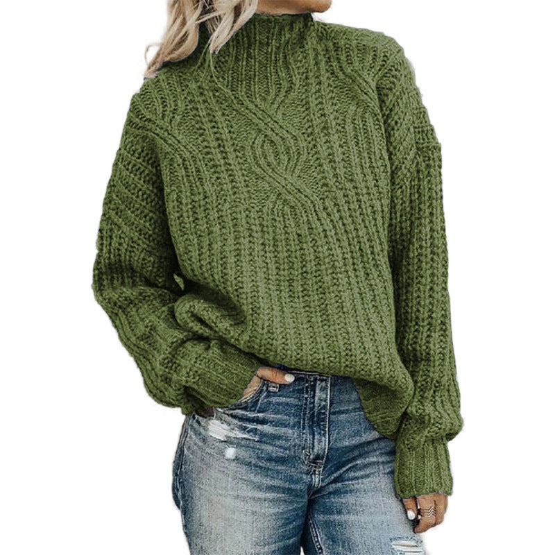 Turtleneck Cable Knit Long Sleeve Loose Sweater