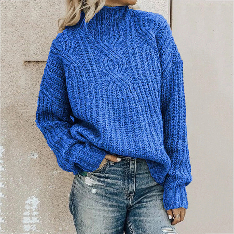 Turtleneck Cable Knit Long Sleeve Loose Sweater
