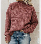 Turtleneck Cable Knit Long Sleeve Loose Sweater